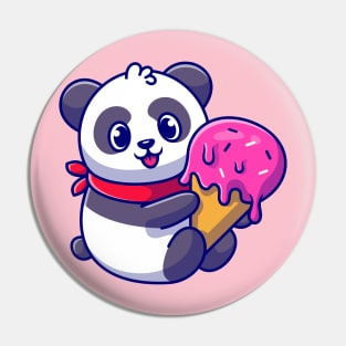 Cute Panda Holding Ice Cream Cone Cartoon Pin