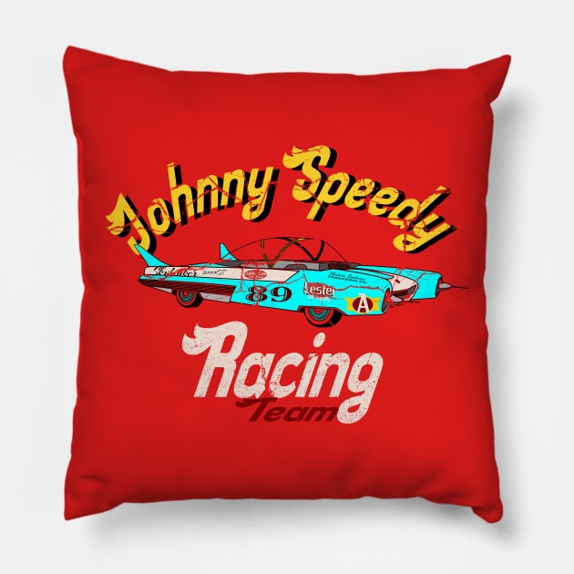 johnny Speedy futuristic racing team Distressed Pillow by SpaceWiz95