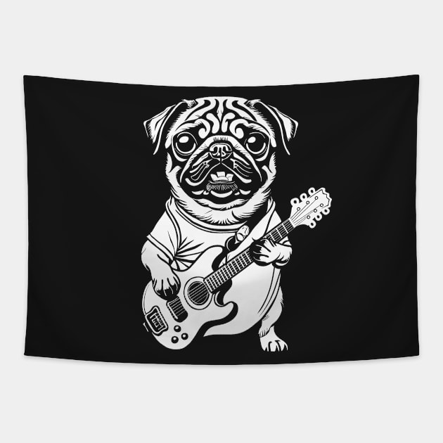 Rockstar Pug darkcolor Tapestry by anderleao