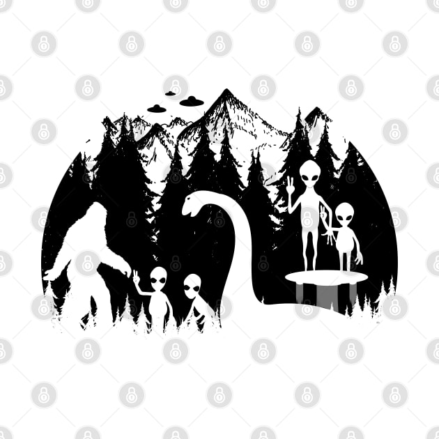 Bigfoot Loch Ness Monster And Aliens by Tesszero