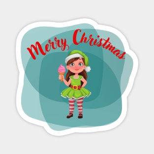 Merry Christmas, elf and ice cream Magnet