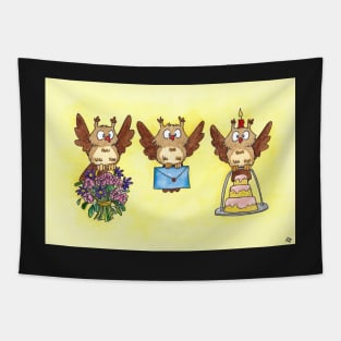 Happy Birthday Owls Tapestry