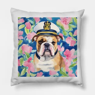 Lilly Pulitzer inspired portrait of a bulldog Pillow