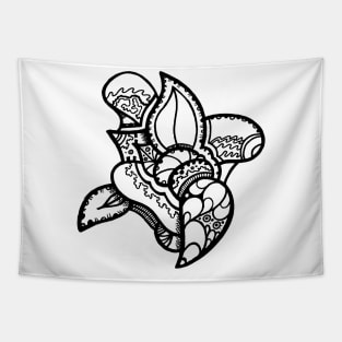 Flower with Leaves Doodle Art Tapestry