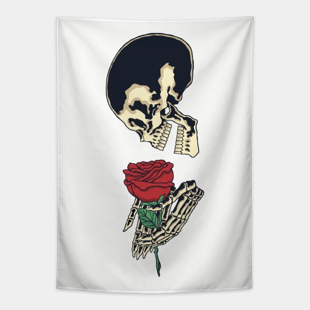 Skull and Rose Ink Art Tattoo Design Tapestry by ebayson74@gmail.com