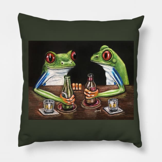 "Beer & Shots" - Frogs After Five collection Pillow by GardenPartyArt