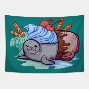 Sundae Seal Illustration Tapestry