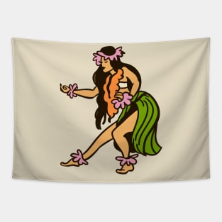 Retro Hawaiian Hula Girl Illustration Tapestry