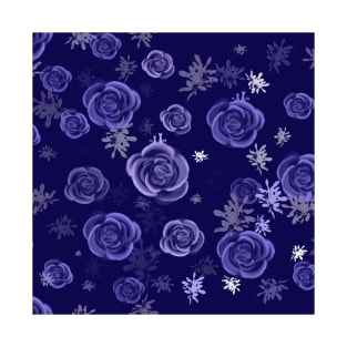 Light blue roses on dark blue T-Shirt