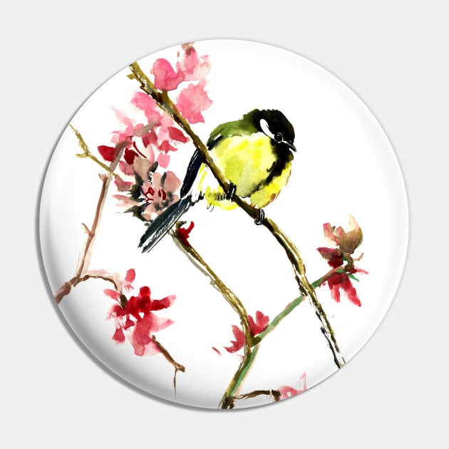 Great Tit and Spring Blossom Pin by surenart