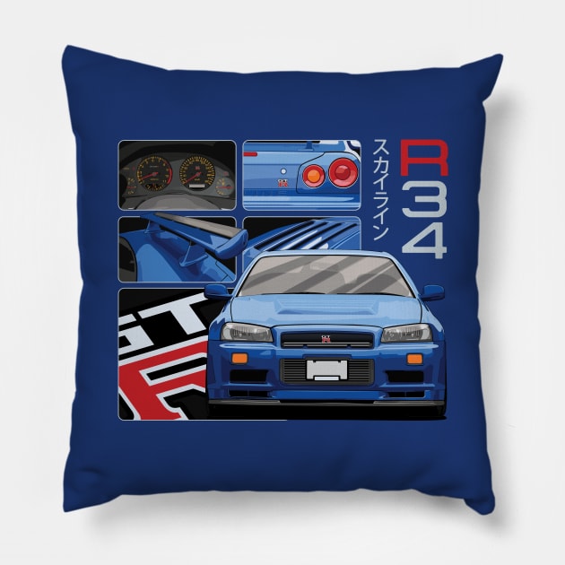 Nissan Skyline GTR R34 Drawing Vector Pillow by Ajie Negara