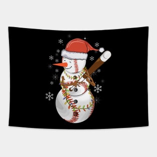 Christmas Snowman Playing Baseball for Baseball Fans Xmas Tapestry