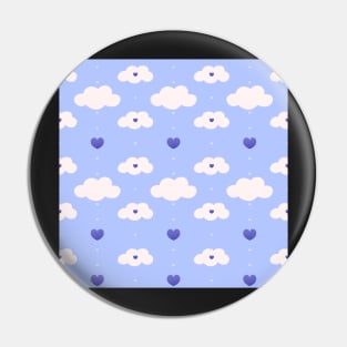 Light blue pattern with clouds, hearts Pin