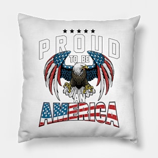 Proud To Be An American Graphic Eagle American Flag Ribbon Pillow