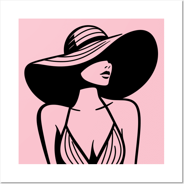 Woman Wearing Wide-Brimmed Sun Hat - Hat - Posters and Art Prints