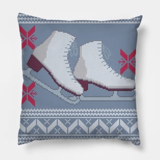 Ugly Christmas Sweater design with Ice Skates and Snowflakes Pillow