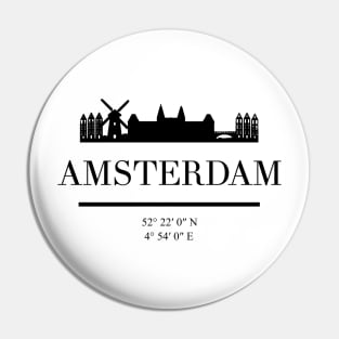 AMSTERDAM NETHERLANDS BLACK SILHOUETTE SKYLINE ART Pin