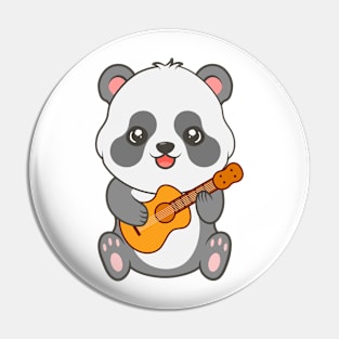 Adorable Panda Playing Acoustic Guitar Cartoon Pin