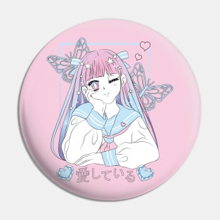 Beauty girl anime color pink and blue Pin