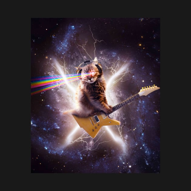 Laser Cat Riding Guitar In Outer Space Galaxy Lightning by Random Galaxy