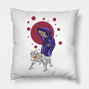 Creepy Cartoon Skull Holding A Dog Design Pillow