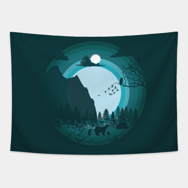 wilderness Silhouette Illustration Tapestry by Lookify