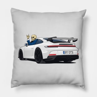 car 911 GT3 skull metal hands white Pillow