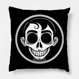 Movie Skull Icon: Black Circle Vector Cartoon Pillow