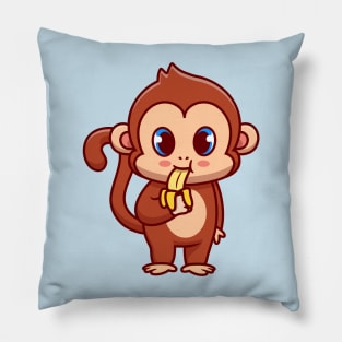 Cute Monkey Eating Banana Cartoon Pillow