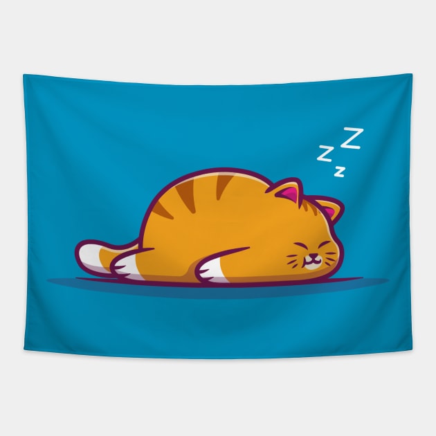 Cute Fat Cat Sleeping Cartoon Illustration Tapestry by Catalyst Labs