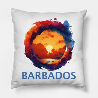 Barbados Sunset (with Blue Lettering) Pillow