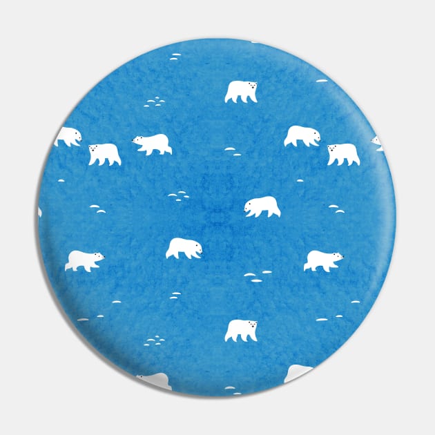 Watercolor Polar Bear Pattern in Blue Pin by Noristudio