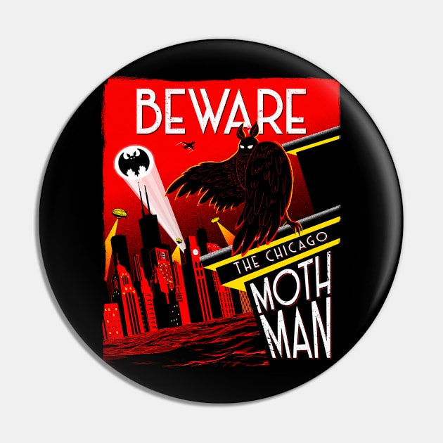 Beware the Chicago Mothman! Cryptid Cryptozoology Pin by Strangeology