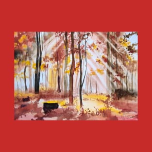 Lights in Autumn Forest in watercolours T-Shirt