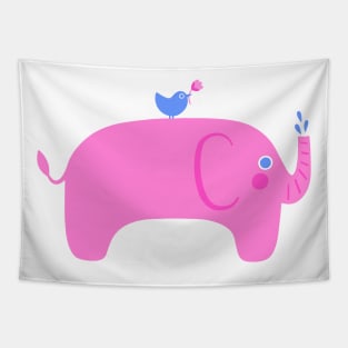 Pink Elephant & Bird Friend Tapestry