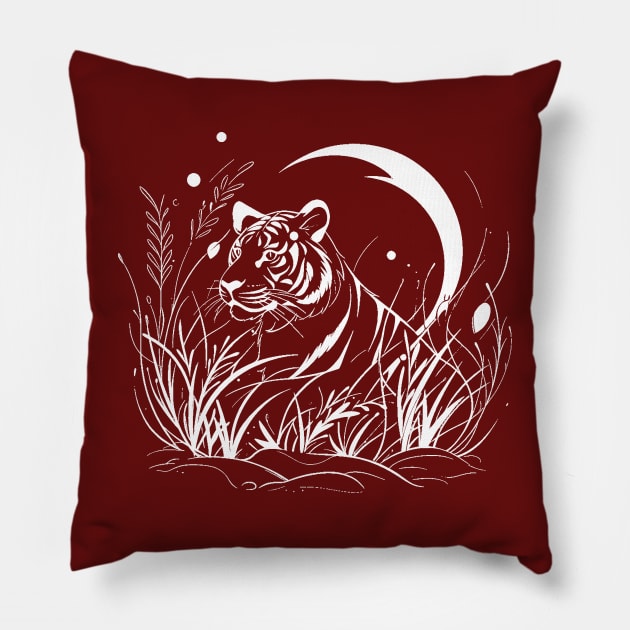 A tiger under the moonlight (white) Pillow by etherElric
