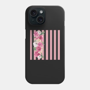 Pink flowers on Black Stripes / Pink roses / Black Pattern / Stripes Phone Case