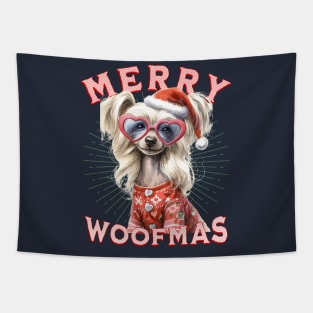 Funny Chinese Crested Dog Santa  Christmas Design Tapestry