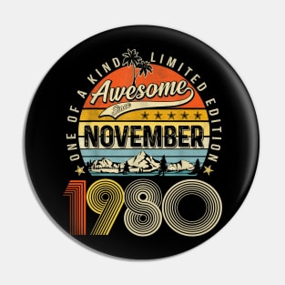 Awesome Since November 1980 Vintage 43rd Birthday Pin