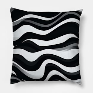 Monochrome Waves: Modern Abstract Ebb and Flow Pillow