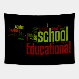 School and Education red, white, yellow word cloud Tapestry