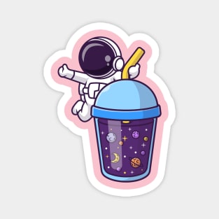 Cute Astronaut With Space Drink Cartoon Magnet