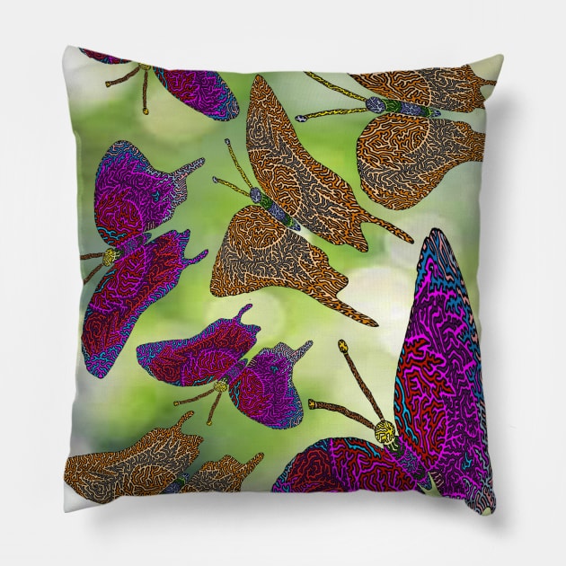 Kaleidoscope of Butterflies Pillow by NightserFineArts