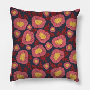 Pink Scandinavian Flowers on blue Pillow