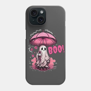 Funny Hand Drawing of a Halloween Ghost Holding a Pink Umbrella Phone Case