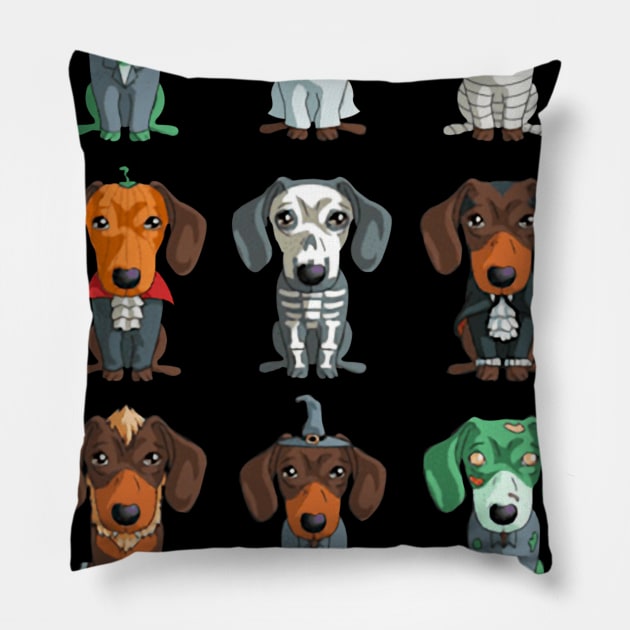 Dachshund Halloween Happy Hallowiener Pillow by Phylis Lynn Spencer