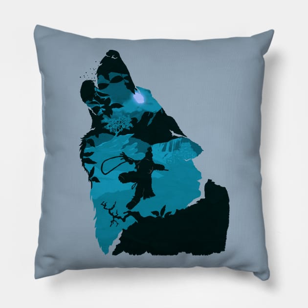 Sekiro - One Armed Wolf (Blue) Pillow by DigitalCleo