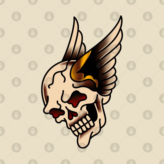 American Traditional Winged Skull by OldSalt