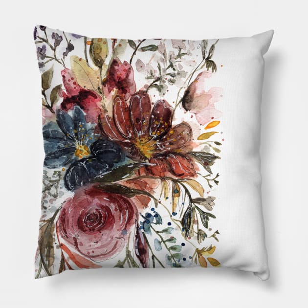 Loose watercolor florals Pillow by Andraws Art