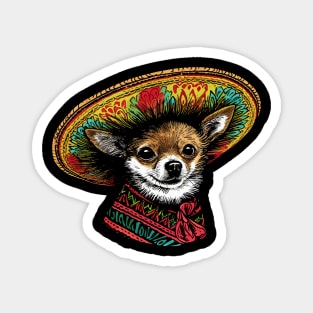 Mexican Chihuahua in Big Sombrero - Vintage Drawing Magnet